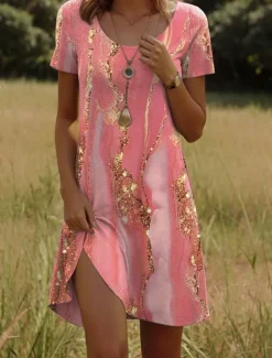 Women's Mini Dress Casual Dress Petite Dress T Shirt Dress Tee Dress Sundress Casual Vacation Casual Daily Regular Fit Ombre Abstract Marble Short Sleeve Crew Neck Yellow Pink Dusty Rose Women T Shirt Dresses