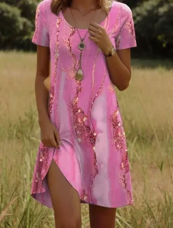 Women's Mini Dress Casual Dress Petite Dress T Shirt Dress Tee Dress Sundress Casual Vacation Casual Daily Regular Fit Ombre Abstract Marble Short Sleeve Crew Neck Yellow Pink Dusty Rose Women T Shirt Dresses