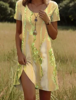 Women's Mini Dress Casual Dress Petite Dress T Shirt Dress Tee Dress Sundress Casual Vacation Casual Daily Regular Fit Ombre Abstract Marble Short Sleeve Crew Neck Yellow Pink Dusty Rose Women T Shirt Dresses
