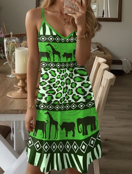 Women's Mini Dress Casual Dress Petite Dress Sundress Summer Dress Vintage Ethnic Sexy Vacation Street Holiday Regular Fit Leopard Tribal Sleeveless Strap V Neck Blue Purple Brown Green Women Sundresses