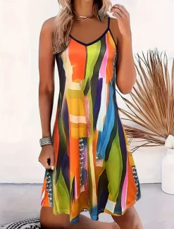 Women's Mini Dress Casual Dress Tank Dress Casual Vacation Daily Regular Fit Color Block Sleeveless Notched Neck Summer Women Sundresses