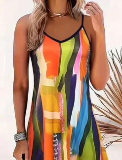 Women's Mini Dress Casual Dress Tank Dress Casual Vacation Daily Regular Fit Color Block Sleeveless Notched Neck Summer Women Sundresses
