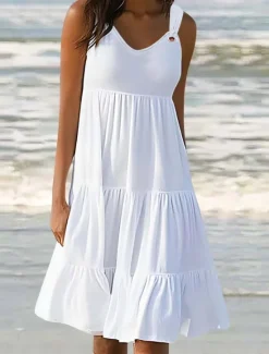 Outlet Women's Mini Dress Casual Dress Slip Dress Stylish Basic Casual Vacation Daily Regular Fit Plain Sleeveless V Neck Black White Yellow Pink Summer Spring Women Sundresses