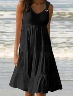 Outlet Women's Mini Dress Casual Dress Slip Dress Stylish Basic Casual Vacation Daily Regular Fit Plain Sleeveless V Neck Black White Yellow Pink Summer Spring Women Sundresses