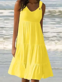 Outlet Women's Mini Dress Casual Dress Slip Dress Stylish Basic Casual Vacation Daily Regular Fit Plain Sleeveless V Neck Black White Yellow Pink Summer Spring Women Sundresses