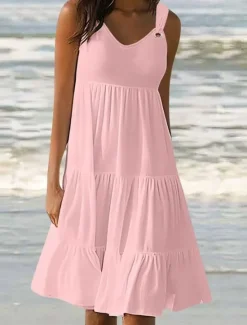 Outlet Women's Mini Dress Casual Dress Slip Dress Stylish Basic Casual Vacation Daily Regular Fit Plain Sleeveless V Neck Black White Yellow Pink Summer Spring Women Sundresses