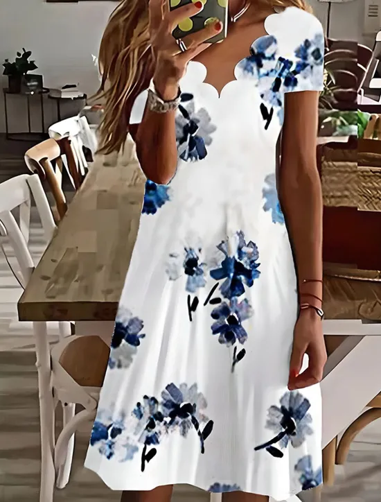 Online Women's Mini Dress Casual Dress Petite Dress Sundress Shift Dress Vacation Casual Outdoor Vacation Daily Regular Fit Floral Short Sleeve Sweetheart White Navy Blue Blue Summer Spring Women Casual Dress|Spring Dresses
