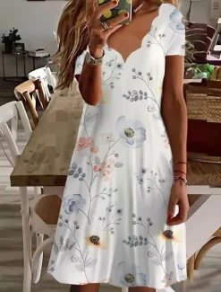 Online Women's Mini Dress Casual Dress Petite Dress Sundress Shift Dress Vacation Casual Outdoor Vacation Daily Regular Fit Floral Short Sleeve Sweetheart White Navy Blue Blue Summer Spring Women Casual Dress|Spring Dresses