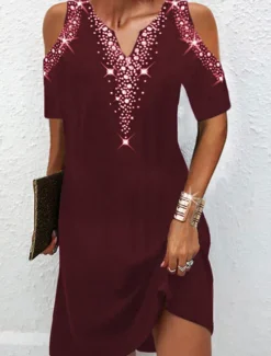 Clearance Women's Mini Dress Casual Dress Shift Dress Basic Vacation Daily Going out Regular Fit Print Dot Short Sleeve V Neck Black Wine Dark Blue Gray Summer Spring Women Cocktail Dress
