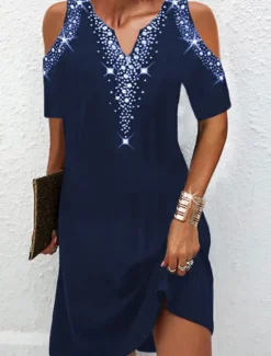 Clearance Women's Mini Dress Casual Dress Shift Dress Basic Vacation Daily Going out Regular Fit Print Dot Short Sleeve V Neck Black Wine Dark Blue Gray Summer Spring Women Cocktail Dress