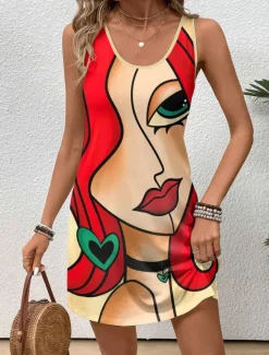 Sale Women's Mini Dress Casual Dress Petite Dress Sundress Summer Dress Casual Vacation Daily Holiday Regular Fit Abstract Sleeveless Crew Neck Summer Women Sundresses