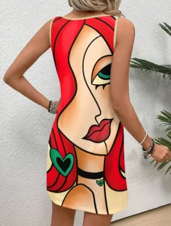 Sale Women's Mini Dress Casual Dress Petite Dress Sundress Summer Dress Casual Vacation Daily Holiday Regular Fit Abstract Sleeveless Crew Neck Summer Women Sundresses