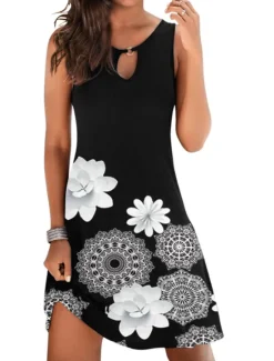 Discount Women's Mini Dress Casual Dress Sundress Shift Dress Basic Modern Casual Outdoor Vacation Daily Regular Fit Print Sleeveless Crew Neck Black gray Black Red Blue Summer Spring Women Floral Dresses|Spring Dresses