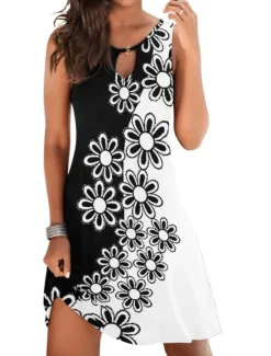Discount Women's Mini Dress Casual Dress Sundress Shift Dress Basic Modern Casual Outdoor Vacation Daily Regular Fit Print Sleeveless Crew Neck Black gray Black Red Blue Summer Spring Women Floral Dresses|Spring Dresses