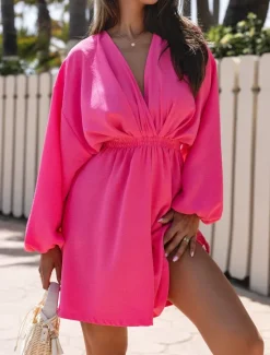 Best Women's Mini Dress Casual Dress A Line Dress Elegant Stylish Casual Vacation Daily Regular Fit Plain Long Sleeve V Neck Black White Red Khaki Spring Fall Women White Dresses