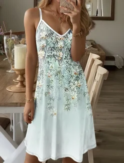 Best Women's Mini Dress Casual Dress Petite Dress Sundress Summer Dress Vacation Casual Vacation Daily Holiday Regular Fit Floral Graphic Sleeveless V Neck Summer Women Sundresses