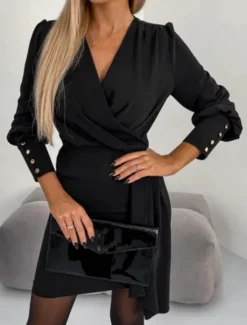 Women's Mini Dress Casual Dress Bodycon Stylish Sexy Casual Vacation Work Daily Regular Fit Plain 3/4 Length Sleeve V Neck Black Purple Summer Spring Women Work Dresses