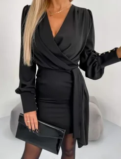 Women's Mini Dress Casual Dress Bodycon Stylish Sexy Casual Vacation Work Daily Regular Fit Plain 3/4 Length Sleeve V Neck Black Purple Summer Spring Women Work Dresses