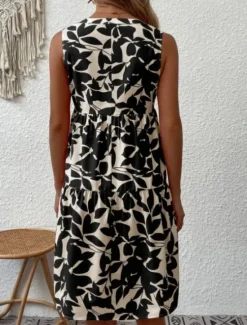 Sale Women's Mini Dress Casual Dress Tank Dress Stylish Casual Vacation Daily Regular Fit Leaf Sleeveless Notched Neck Black Navy Blue Orange Green Summer Women Spring Dresses|T Shirt Dresses
