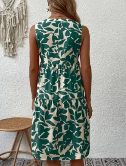 Sale Women's Mini Dress Casual Dress Tank Dress Stylish Casual Vacation Daily Regular Fit Leaf Sleeveless Notched Neck Black Navy Blue Orange Green Summer Women Spring Dresses|T Shirt Dresses
