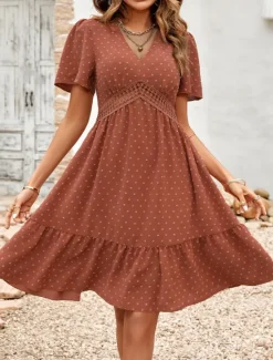 Discount Women's Mini Dress Casual Dress A Line Dress Stylish Basic Casual Vacation Daily Regular Fit Plain Short Sleeve V Neck Light Green Red Summer Spring Women Casual Dress