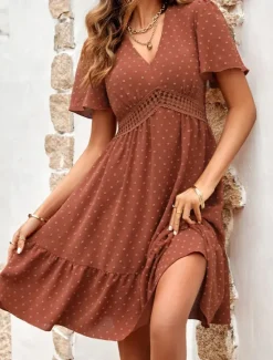 Discount Women's Mini Dress Casual Dress A Line Dress Stylish Basic Casual Vacation Daily Regular Fit Plain Short Sleeve V Neck Light Green Red Summer Spring Women Casual Dress