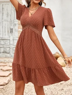 Discount Women's Mini Dress Casual Dress A Line Dress Stylish Basic Casual Vacation Daily Regular Fit Plain Short Sleeve V Neck Light Green Red Summer Spring Women Casual Dress