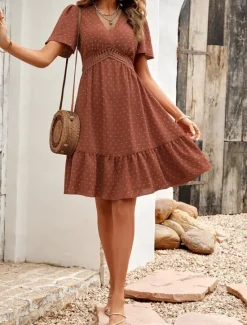 Discount Women's Mini Dress Casual Dress A Line Dress Stylish Basic Casual Vacation Daily Regular Fit Plain Short Sleeve V Neck Light Green Red Summer Spring Women Casual Dress