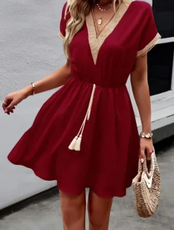 Sale Women's Mini Dress Casual Dress A Line Dress Stylish Basic Casual Vacation Daily Regular Fit Plain Short Sleeve V Neck Blue Summer Spring Women Casual Dress