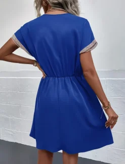 Sale Women's Mini Dress Casual Dress A Line Dress Stylish Basic Casual Vacation Daily Regular Fit Plain Short Sleeve V Neck Blue Summer Spring Women Casual Dress