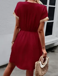 Sale Women's Mini Dress Casual Dress A Line Dress Stylish Basic Casual Vacation Daily Regular Fit Plain Short Sleeve V Neck Blue Summer Spring Women Casual Dress