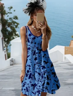 Women's Mini Dress Casual Dress Sundress Summer Dress Vacation Casual Vacation Daily Holiday Regular Fit Floral Graphic Sleeveless Crew Neck Summer Women Vacation Dresses