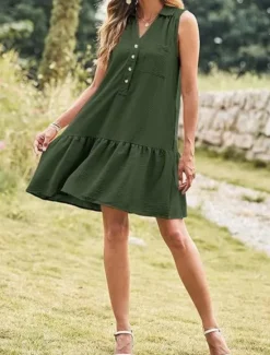 Hot Women's Mini Dress Casual Dress Tank Dress Basic Casual Vacation Daily Regular Fit Plain Sleeveless Notched Neck Black Pink Navy Blue Green Summer Women Work Dresses