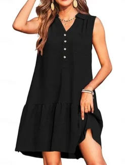 Hot Women's Mini Dress Casual Dress Tank Dress Basic Casual Vacation Daily Regular Fit Plain Sleeveless Notched Neck Black Pink Navy Blue Green Summer Women Work Dresses