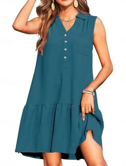 Hot Women's Mini Dress Casual Dress Tank Dress Basic Casual Vacation Daily Regular Fit Plain Sleeveless Notched Neck Black Pink Navy Blue Green Summer Women Work Dresses