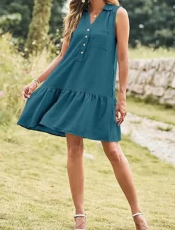 Hot Women's Mini Dress Casual Dress Tank Dress Basic Casual Vacation Daily Regular Fit Plain Sleeveless Notched Neck Black Pink Navy Blue Green Summer Women Work Dresses