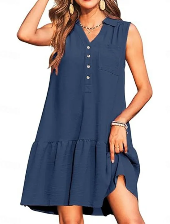Hot Women's Mini Dress Casual Dress Tank Dress Basic Casual Vacation Daily Regular Fit Plain Sleeveless Notched Neck Black Pink Navy Blue Green Summer Women Work Dresses