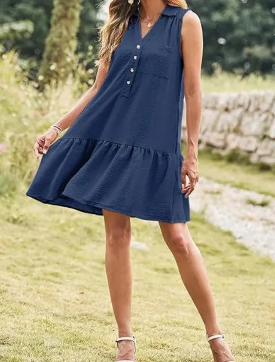 Hot Women's Mini Dress Casual Dress Tank Dress Basic Casual Vacation Daily Regular Fit Plain Sleeveless Notched Neck Black Pink Navy Blue Green Summer Women Work Dresses