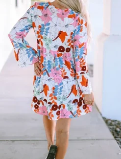 New Women's Mini Dress Casual Dress Floral Dress Summer Dress Stylish Casual Vacation Daily Date Regular Fit Floral Long Sleeve V Neck Summer Women Spring Dresses|Floral Dresses