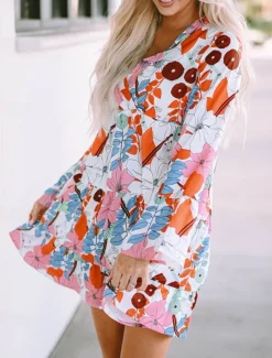 New Women's Mini Dress Casual Dress Floral Dress Summer Dress Stylish Casual Vacation Daily Date Regular Fit Floral Long Sleeve V Neck Summer Women Spring Dresses|Floral Dresses