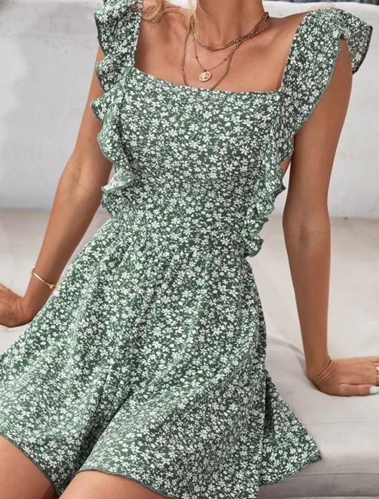 Hot Women's Mini Dress Casual Dress Floral Dress Summer Dress Fashion Modern Daily Beach Weekend Regular Fit Flower Sleeveless Square Neck Summer Women Floral Dresses
