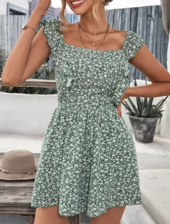 Hot Women's Mini Dress Casual Dress Floral Dress Summer Dress Fashion Modern Daily Beach Weekend Regular Fit Flower Sleeveless Square Neck Summer Women Floral Dresses