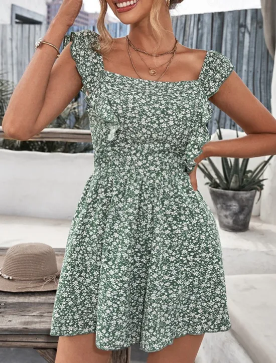 Hot Women's Mini Dress Casual Dress Floral Dress Summer Dress Fashion Modern Daily Beach Weekend Regular Fit Flower Sleeveless Square Neck Summer Women Floral Dresses