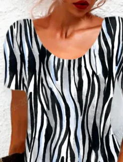 New Women's Mini Dress Casual Dress T Shirt Dress Tee Dress Sundress A Line Dress Stylish Casual Holiday Beach Regular Fit Graphic Stripe Short Sleeve Crew Neck Summer Spring Women T Shirt Dresses