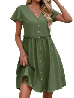 Clearance Women's Mini Dress Casual Dress A Line Dress Basic Casual Vacation Daily Regular Fit Plain Short Sleeve V Neck Black Navy Blue Green Khaki Summer Women Casual Dress