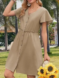 Clearance Women's Mini Dress Casual Dress A Line Dress Basic Casual Vacation Daily Regular Fit Plain Short Sleeve V Neck Black Navy Blue Green Khaki Summer Women Casual Dress
