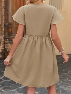 Clearance Women's Mini Dress Casual Dress A Line Dress Basic Casual Vacation Daily Regular Fit Plain Short Sleeve V Neck Black Navy Blue Green Khaki Summer Women Casual Dress