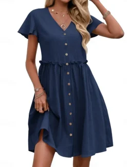 Clearance Women's Mini Dress Casual Dress A Line Dress Basic Casual Vacation Daily Regular Fit Plain Short Sleeve V Neck Black Navy Blue Green Khaki Summer Women Casual Dress