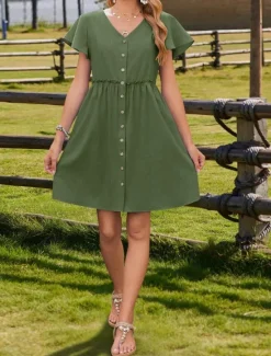 Clearance Women's Mini Dress Casual Dress A Line Dress Basic Casual Vacation Daily Regular Fit Plain Short Sleeve V Neck Black Navy Blue Green Khaki Summer Women Casual Dress