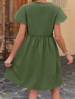 Clearance Women's Mini Dress Casual Dress A Line Dress Basic Casual Vacation Daily Regular Fit Plain Short Sleeve V Neck Black Navy Blue Green Khaki Summer Women Casual Dress